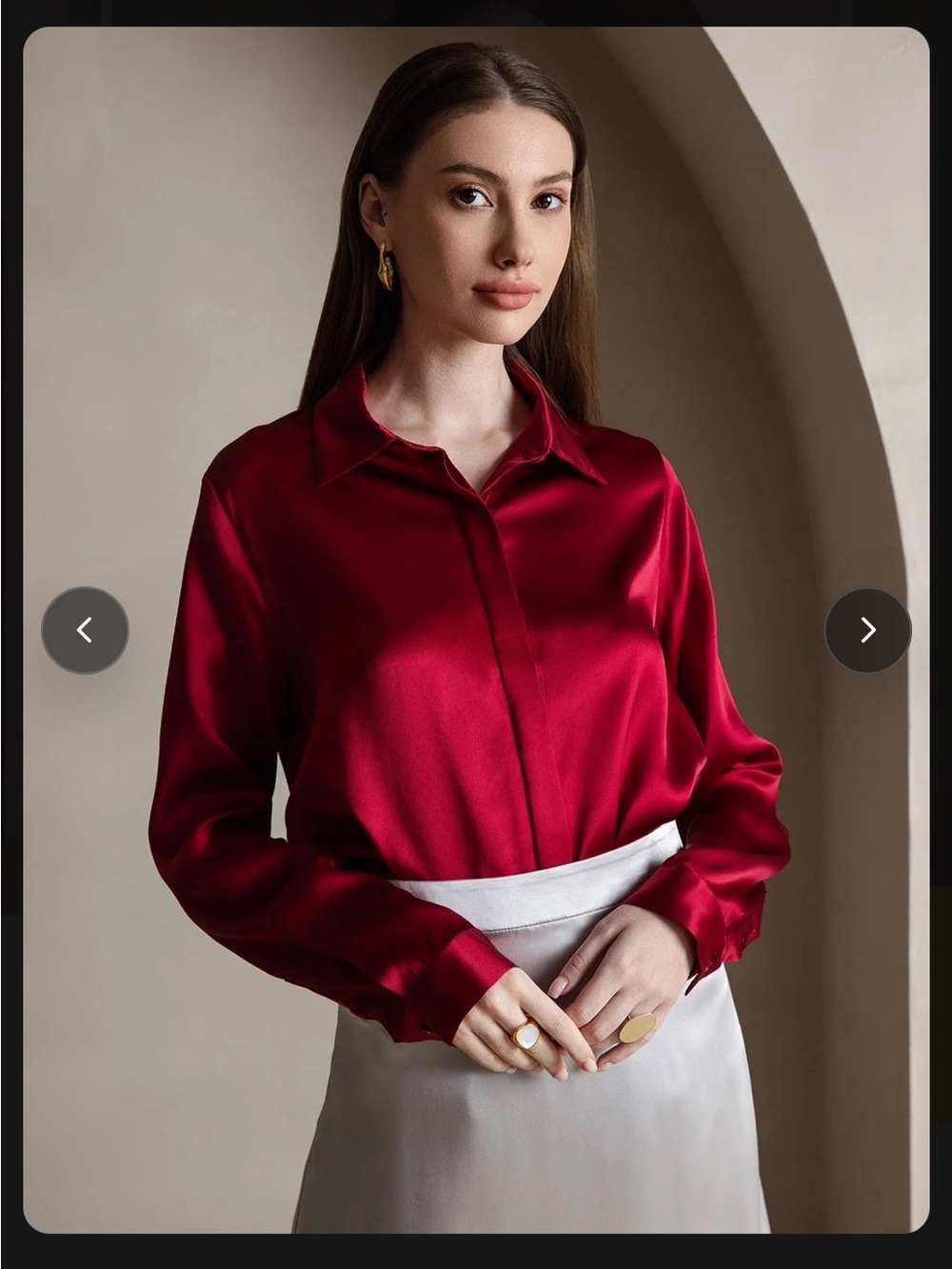 SILKSILKY XL Red Mulberry Silk Spandex Stretch Button Down Blouse Shirt